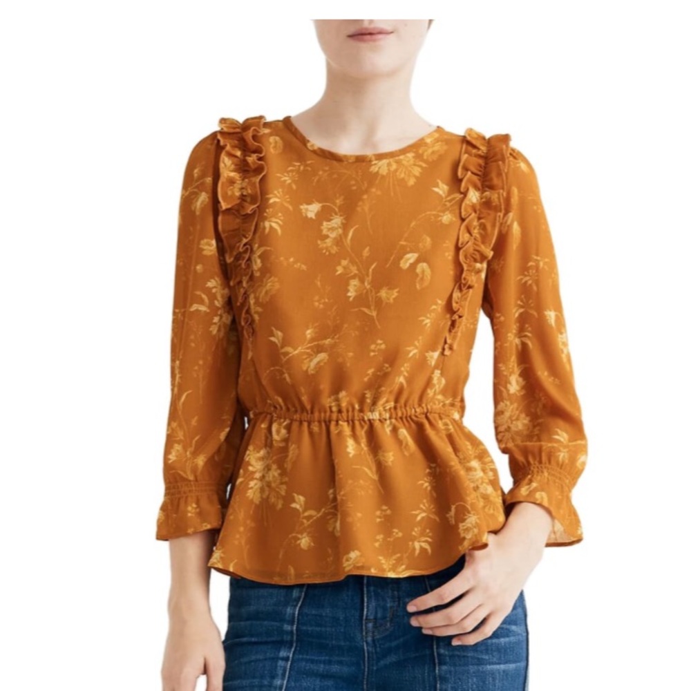 Madewell ruffle shoulder botanical floral peplum